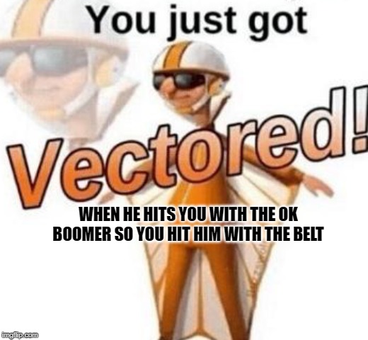 You just got vectored | WHEN HE HITS YOU WITH THE OK BOOMER SO YOU HIT HIM WITH THE BELT | image tagged in you just got vectored | made w/ Imgflip meme maker