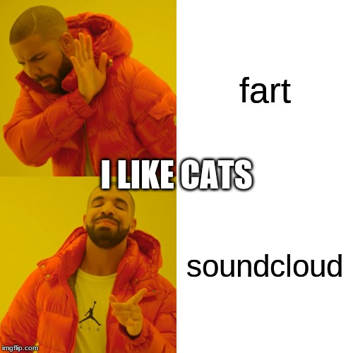 Drake Hotline Bling Meme | fart; I LIKE CATS; soundcloud | image tagged in memes,drake hotline bling,cats | made w/ Imgflip meme maker