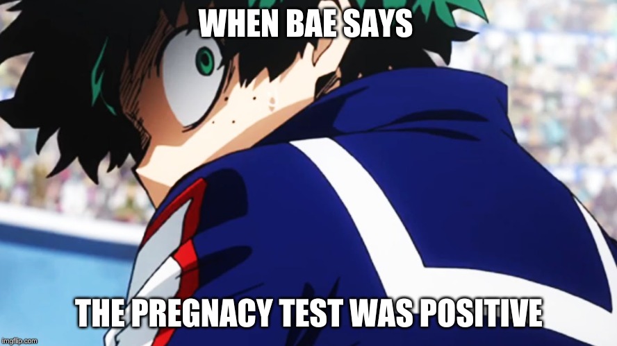 Deku what you say | WHEN BAE SAYS; THE PREGNACY TEST WAS POSITIVE | image tagged in deku what you say | made w/ Imgflip meme maker