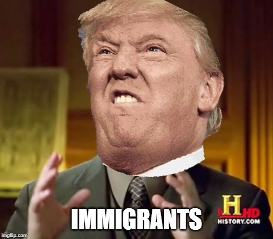 Trump when he needs a scapegoat | IMMIGRANTS | image tagged in politics | made w/ Imgflip meme maker