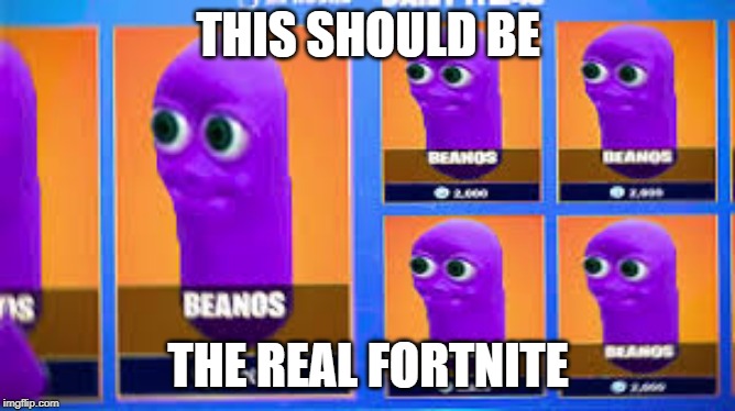 THIS SHOULD BE; THE REAL FORTNITE | image tagged in beanos | made w/ Imgflip meme maker