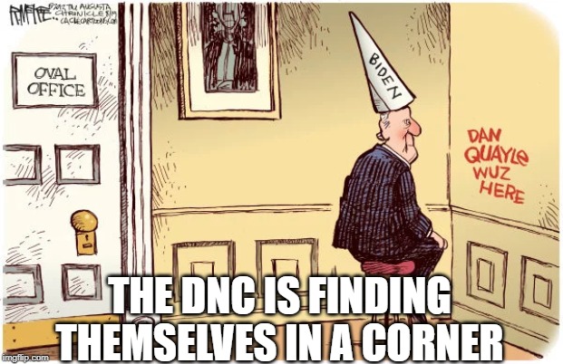 Uncle Joe is a Schmo | THE DNC IS FINDING THEMSELVES IN A CORNER | image tagged in dnc,joe biden,ConservativeMemes | made w/ Imgflip meme maker