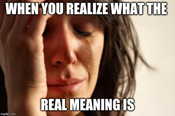 First World Problems Meme | WHEN YOU REALIZE WHAT THE; REAL MEANING IS | image tagged in memes,first world problems | made w/ Imgflip meme maker