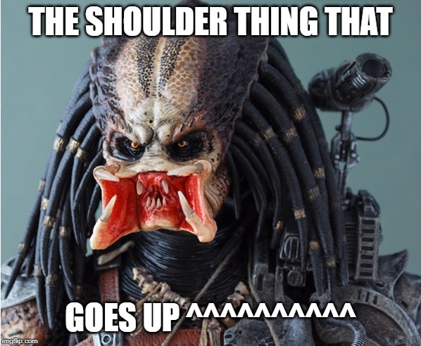 Mouthy Predator | THE SHOULDER THING THAT; GOES UP ^^^^^^^^^^ | image tagged in mouthy predator | made w/ Imgflip meme maker