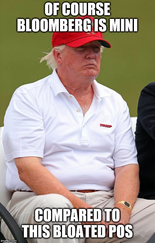 Fat Trumps | OF COURSE BLOOMBERG IS MINI; COMPARED TO THIS BLOATED POS | image tagged in fat trumps | made w/ Imgflip meme maker