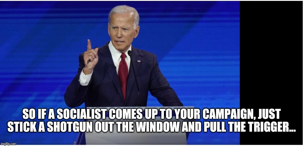 Shotgun Joe | SO IF A SOCIALIST COMES UP TO YOUR CAMPAIGN, JUST STICK A SHOTGUN OUT THE WINDOW AND PULL THE TRIGGER... | image tagged in sleepy joe | made w/ Imgflip meme maker