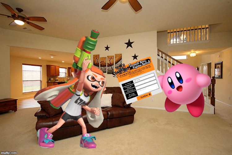 kirby and inkling ask for their friends in smash | image tagged in living room ceiling fans,super smash bros,splatoon,kirby | made w/ Imgflip meme maker