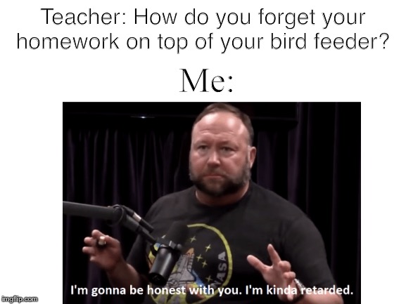 200 IQ | Teacher: How do you forget your homework on top of your bird feeder? Me: | image tagged in what am i doing with my life,why am i doing this,is this a pigeon | made w/ Imgflip meme maker