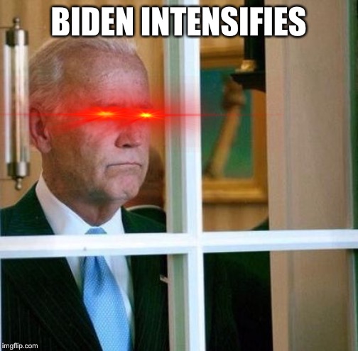Sigh. He was my least favorite of them all, but I guess we’re gonna have to learn to stop worrying and love him | BIDEN INTENSIFIES | image tagged in primary,election 2020,2020 elections,joe biden,biden,democratic party | made w/ Imgflip meme maker