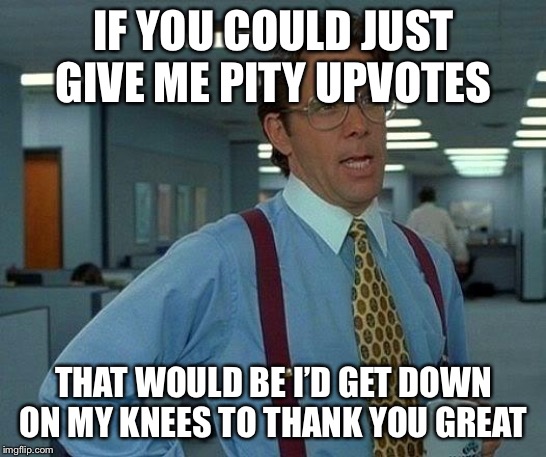 That Would Be Great Meme | IF YOU COULD JUST GIVE ME PITY UPVOTES; THAT WOULD BE I’D GET DOWN ON MY KNEES TO THANK YOU GREAT | image tagged in memes,that would be great | made w/ Imgflip meme maker