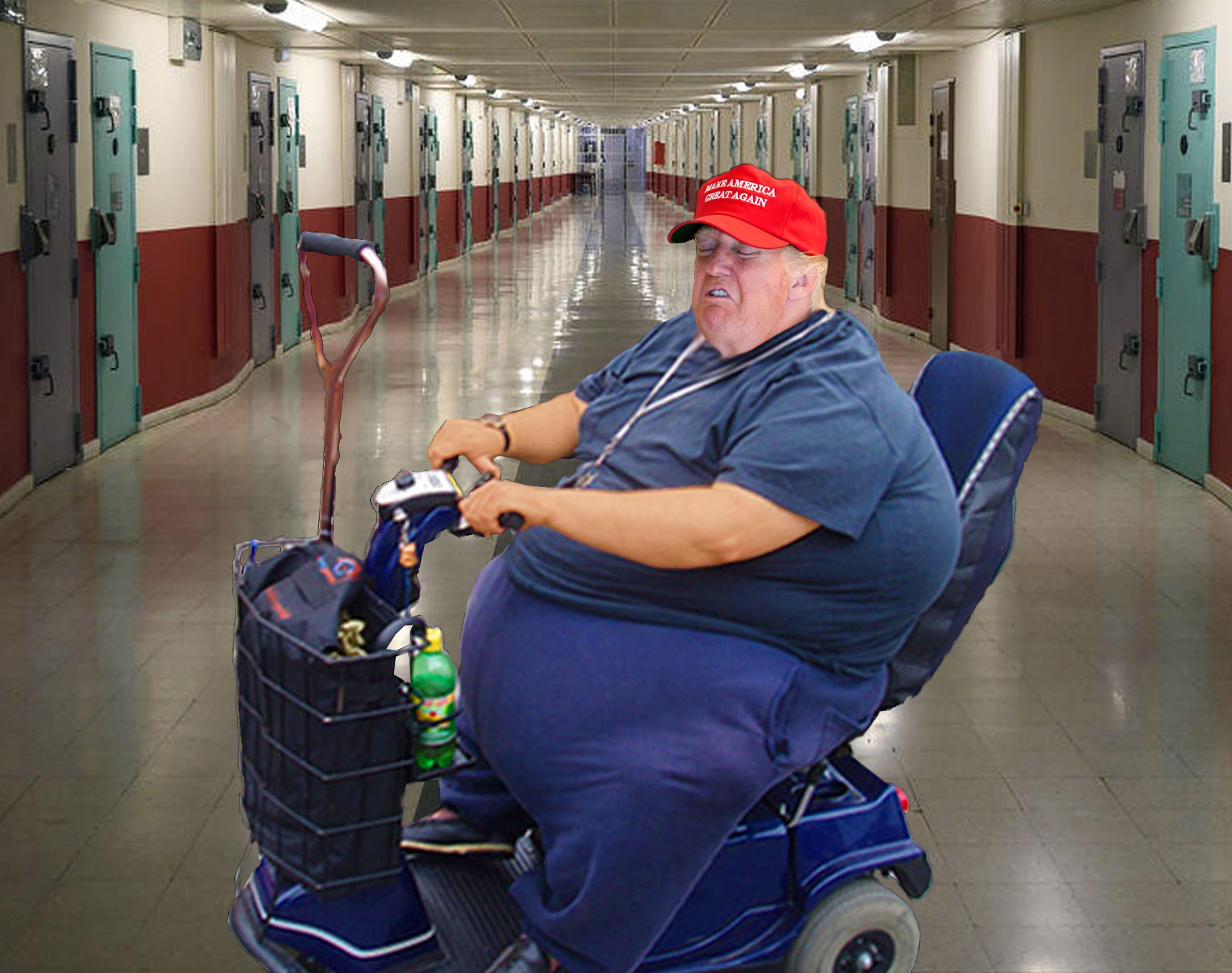 Trump in prison riding a scooter Blank Meme Template