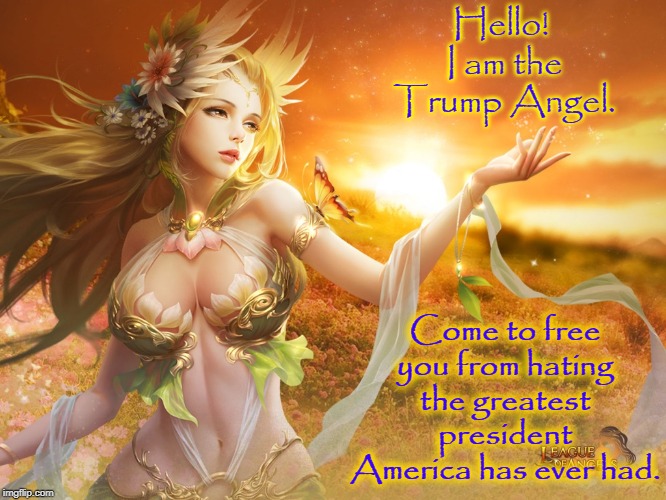 Cure for Trump Derangement Syndrome | Hello!  I am the Trump Angel. Come to free you from hating the greatest president America has ever had. | image tagged in vince vance,donald trump,trump 2020,trump,angel,trump derangement syndrome | made w/ Imgflip meme maker
