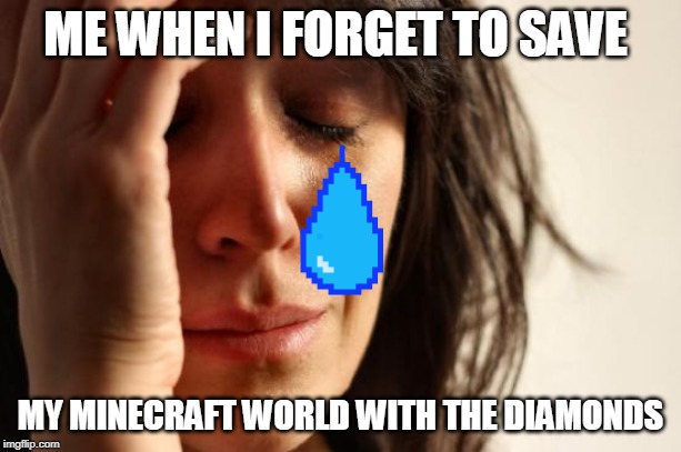 First World Problems | ME WHEN I FORGET TO SAVE; MY MINECRAFT WORLD WITH THE DIAMONDS | image tagged in memes,first world problems | made w/ Imgflip meme maker