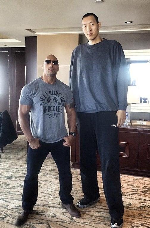 High Quality Dwayne "The Rock" Johnson Standing Next to Sun Ming Ming Blank Meme Template