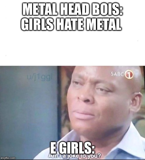 am I a joke to you | METAL HEAD BOIS: GIRLS HATE METAL; E GIRLS: | image tagged in am i a joke to you | made w/ Imgflip meme maker