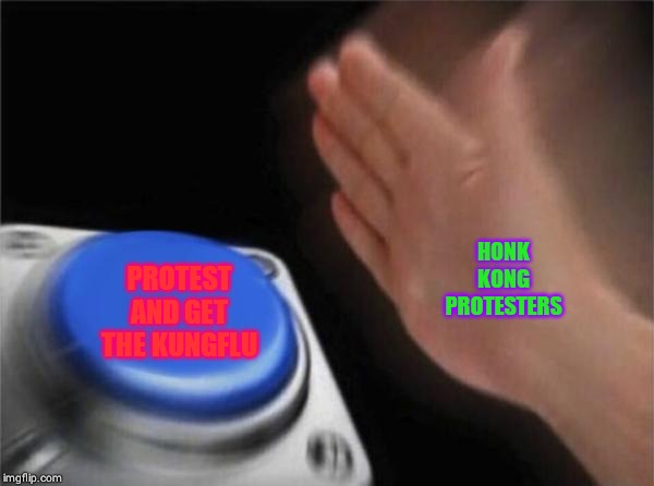 Blank Nut Button | HONK KONG PROTESTERS; PROTEST AND GET THE KUNGFLU | image tagged in memes,blank nut button | made w/ Imgflip meme maker