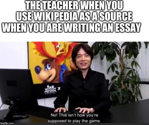 THE TEACHER WHEN YOU USE WIKIPEDIA AS A SOURCE WHEN YOU ARE WRITING AN ESSAY | image tagged in fun | made w/ Imgflip meme maker