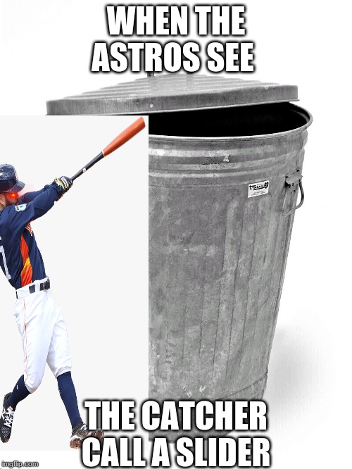 Trash Can | WHEN THE ASTROS SEE; THE CATCHER CALL A SLIDER | image tagged in trash can | made w/ Imgflip meme maker