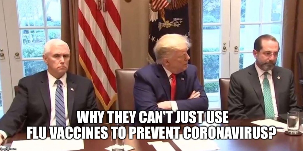 The Corona Expert | WHY THEY CAN'T JUST USE FLU VACCINES TO PREVENT CORONAVIRUS? | image tagged in donald trump,coronavirus,trump virus,politics lol,mike pence,flu | made w/ Imgflip meme maker