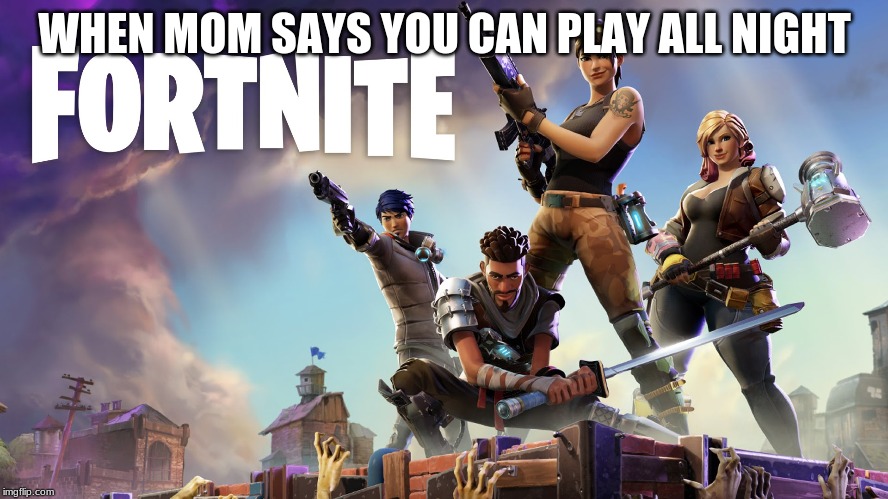 Fortnite |  WHEN MOM SAYS YOU CAN PLAY ALL NIGHT | image tagged in fortnite | made w/ Imgflip meme maker