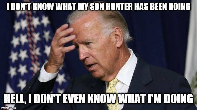 Joe Biden worries | I DON'T KNOW WHAT MY SON HUNTER HAS BEEN DOING; HELL, I DON'T EVEN KNOW WHAT I'M DOING | image tagged in joe biden worries | made w/ Imgflip meme maker