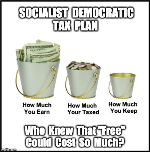Socialist Dem Tax Plan | SOCIALIST  DEMOCRATIC
TAX  PLAN; Who  Knew  That "Free" Could  Cost  So  Much? | image tagged in communist socialist,socialist,democratic socialism,income taxes,let's raise their taxes | made w/ Imgflip meme maker