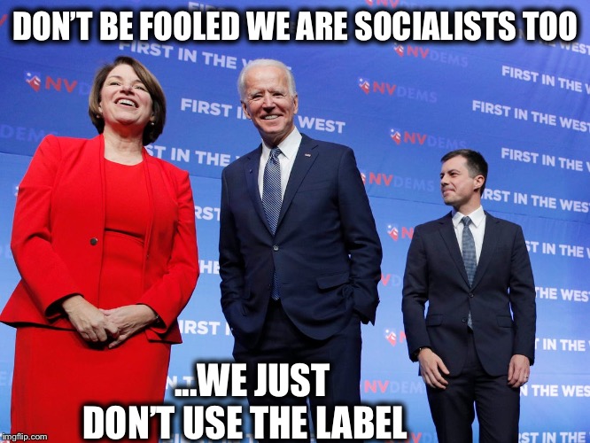 It was Obama who moved the party so far to the left that Sanders was able to run in it in the first place | DON’T BE FOOLED WE ARE SOCIALISTS TOO; ...WE JUST DON’T USE THE LABEL | image tagged in joe biden,bernie sanders,democrats,democratic socialism,democratic party,communist socialist | made w/ Imgflip meme maker