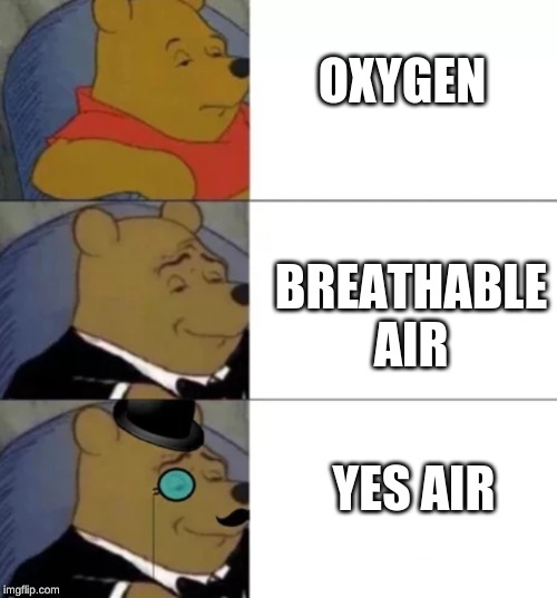 Fancy pooh | OXYGEN; BREATHABLE AIR; YES AIR | image tagged in fancy pooh | made w/ Imgflip meme maker