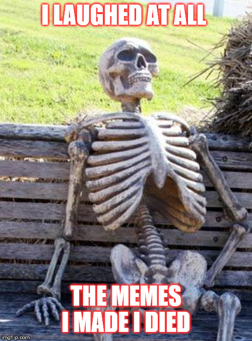 not over my dead body | I LAUGHED AT ALL; THE MEMES I MADE I DIED | image tagged in memes,waiting skeleton | made w/ Imgflip meme maker