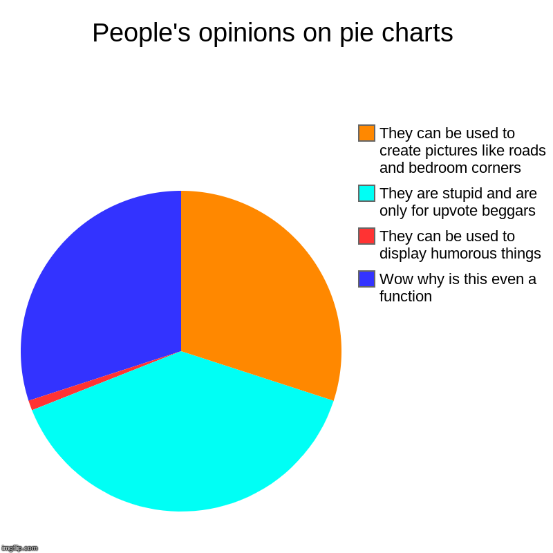 People's opinions on pie charts | Wow why is this even a function, They can be used to display humorous things, They are stupid and are only | image tagged in charts,pie charts | made w/ Imgflip chart maker