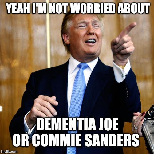 Donal Trump Birthday | YEAH I'M NOT WORRIED ABOUT DEMENTIA JOE OR COMMIE SANDERS | image tagged in donal trump birthday | made w/ Imgflip meme maker