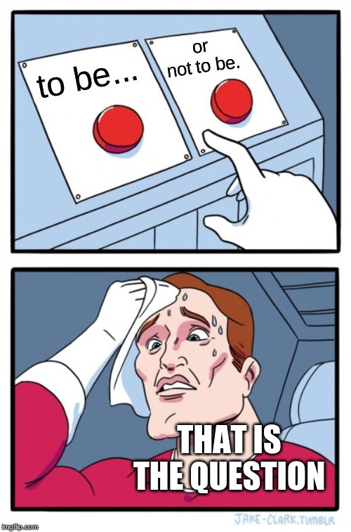 Two Buttons Meme | or not to be. to be... THAT IS THE QUESTION | image tagged in memes,two buttons | made w/ Imgflip meme maker