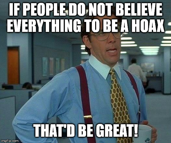 That Would Be Great Meme | IF PEOPLE DO NOT BELIEVE EVERYTHING TO BE A HOAX THAT'D BE GREAT! | image tagged in memes,that would be great | made w/ Imgflip meme maker