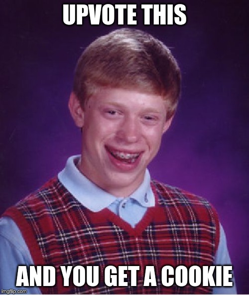 Bad Luck Brian | UPVOTE THIS; AND YOU GET A COOKIE | image tagged in memes,bad luck brian | made w/ Imgflip meme maker