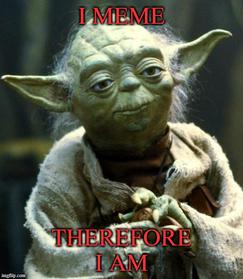 Star Wars Yoda | I MEME; THEREFORE
I AM | image tagged in memes,star wars yoda | made w/ Imgflip meme maker
