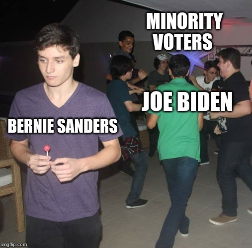 Super Tuesday | MINORITY VOTERS; JOE BIDEN; BERNIE SANDERS | image tagged in primary,biden,bernie,black voters,2020 | made w/ Imgflip meme maker