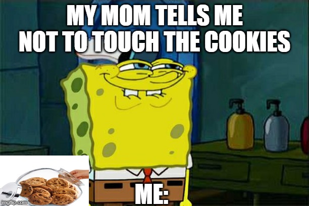 Don't You Squidward | MY MOM TELLS ME NOT TO TOUCH THE COOKIES; ME: | image tagged in memes,dont you squidward | made w/ Imgflip meme maker