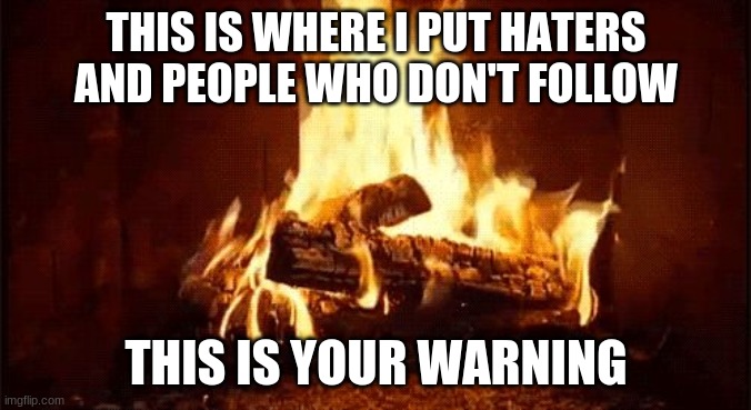 fire place | THIS IS WHERE I PUT HATERS AND PEOPLE WHO DON'T FOLLOW; THIS IS YOUR WARNING | image tagged in fire place | made w/ Imgflip meme maker