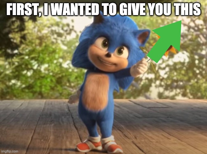 Baby Sonic | FIRST, I WANTED TO GIVE YOU THIS | image tagged in baby sonic | made w/ Imgflip meme maker