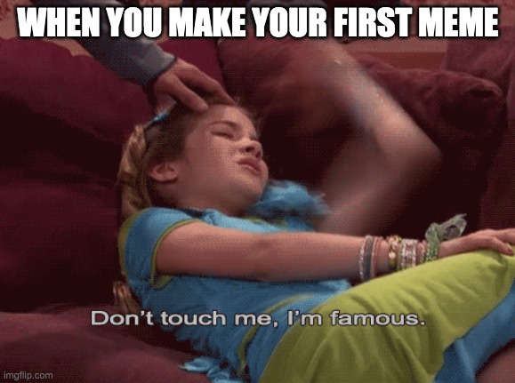Don't Touch me I'm famous | WHEN YOU MAKE YOUR FIRST MEME | image tagged in don't touch me i'm famous | made w/ Imgflip meme maker