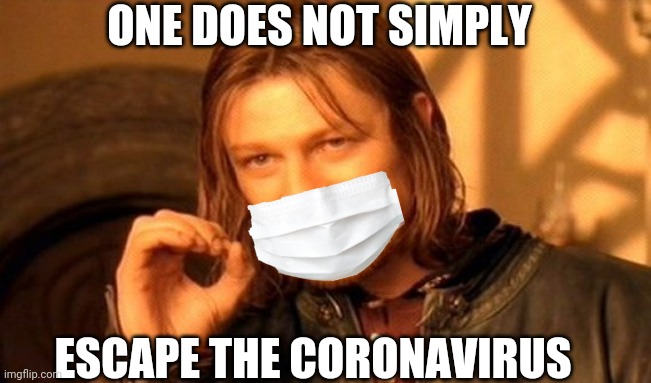 One Does Not Simply Meme | ONE DOES NOT SIMPLY; ESCAPE THE CORONAVIRUS | image tagged in memes,one does not simply,lord of the rings,health,coronavirus,disease | made w/ Imgflip meme maker