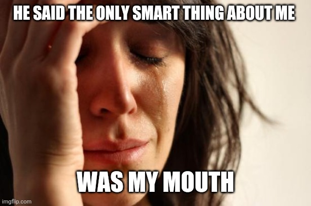 First World Problems Meme | HE SAID THE ONLY SMART THING ABOUT ME; WAS MY MOUTH | image tagged in memes,first world problems | made w/ Imgflip meme maker