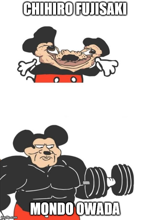 Buff Mickey Mouse | CHIHIRO FUJISAKI; MONDO OWADA | image tagged in buff mickey mouse | made w/ Imgflip meme maker