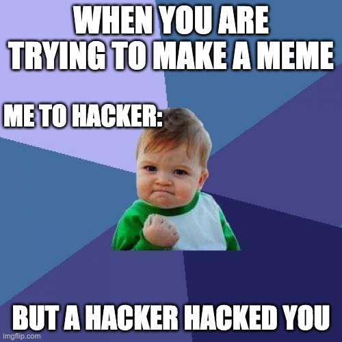 Success Kid Meme | WHEN YOU ARE TRYING TO MAKE A MEME; ME TO HACKER:; BUT A HACKER HACKED YOU | image tagged in memes,success kid | made w/ Imgflip meme maker