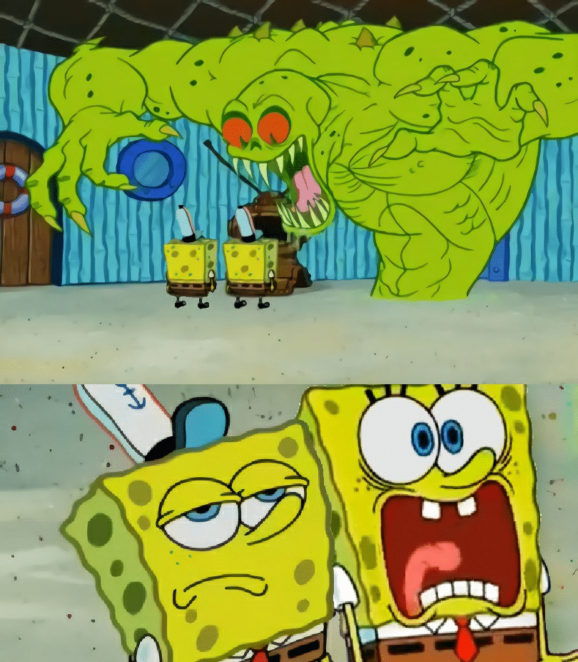 High Quality 2 spongebobs monster Blank Meme Template
