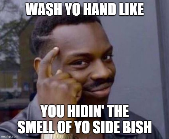 Smart black guy | WASH YO HAND LIKE; YOU HIDIN' THE SMELL OF YO SIDE BISH | image tagged in smart black guy | made w/ Imgflip meme maker
