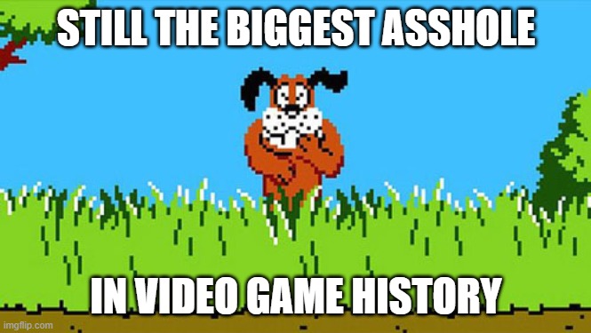 Dog from Duck Hunt | STILL THE BIGGEST ASSHOLE; IN VIDEO GAME HISTORY | image tagged in dog from duck hunt | made w/ Imgflip meme maker