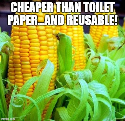 CORN meme | CHEAPER THAN TOILET PAPER...AND REUSABLE! | image tagged in corn meme | made w/ Imgflip meme maker