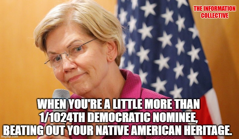 Well at least being more than 1/1024 of a Democratic Candidate was something positive in the end, right? | THE INFORMATION COLLECTIVE; WHEN YOU'RE A LITTLE MORE THAN 1/1024TH DEMOCRATIC NOMINEE, BEATING OUT YOUR NATIVE AMERICAN HERITAGE. | image tagged in memes,politics,elizabeth warren,democrats,election 2020,massachusetts | made w/ Imgflip meme maker