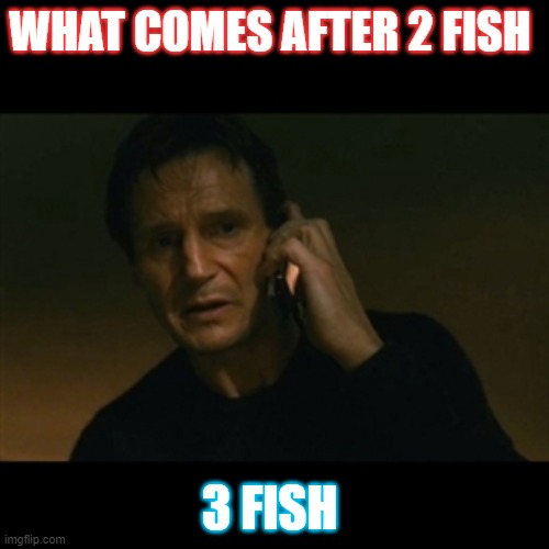 Liam Neeson Taken Meme | WHAT COMES AFTER 2 FISH; 3 FISH | image tagged in memes,liam neeson taken | made w/ Imgflip meme maker